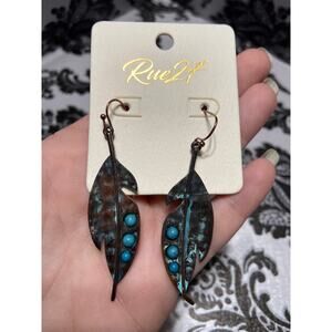 Rue 27 leaf with turquoise earrings